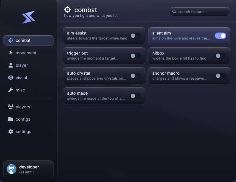 the bolt in-game menu, combat tab